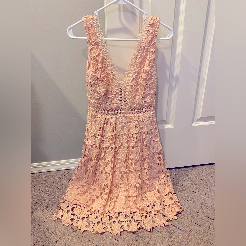 Aqua Embroidered Lace Pastel Pink Dress